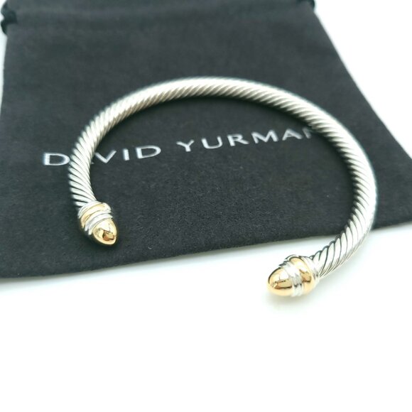 DAVID YURMAN 5mm Cable Classic Bracelet w/ 14k Gold in Sterling Silver 7 inch - Picture 1 of 9